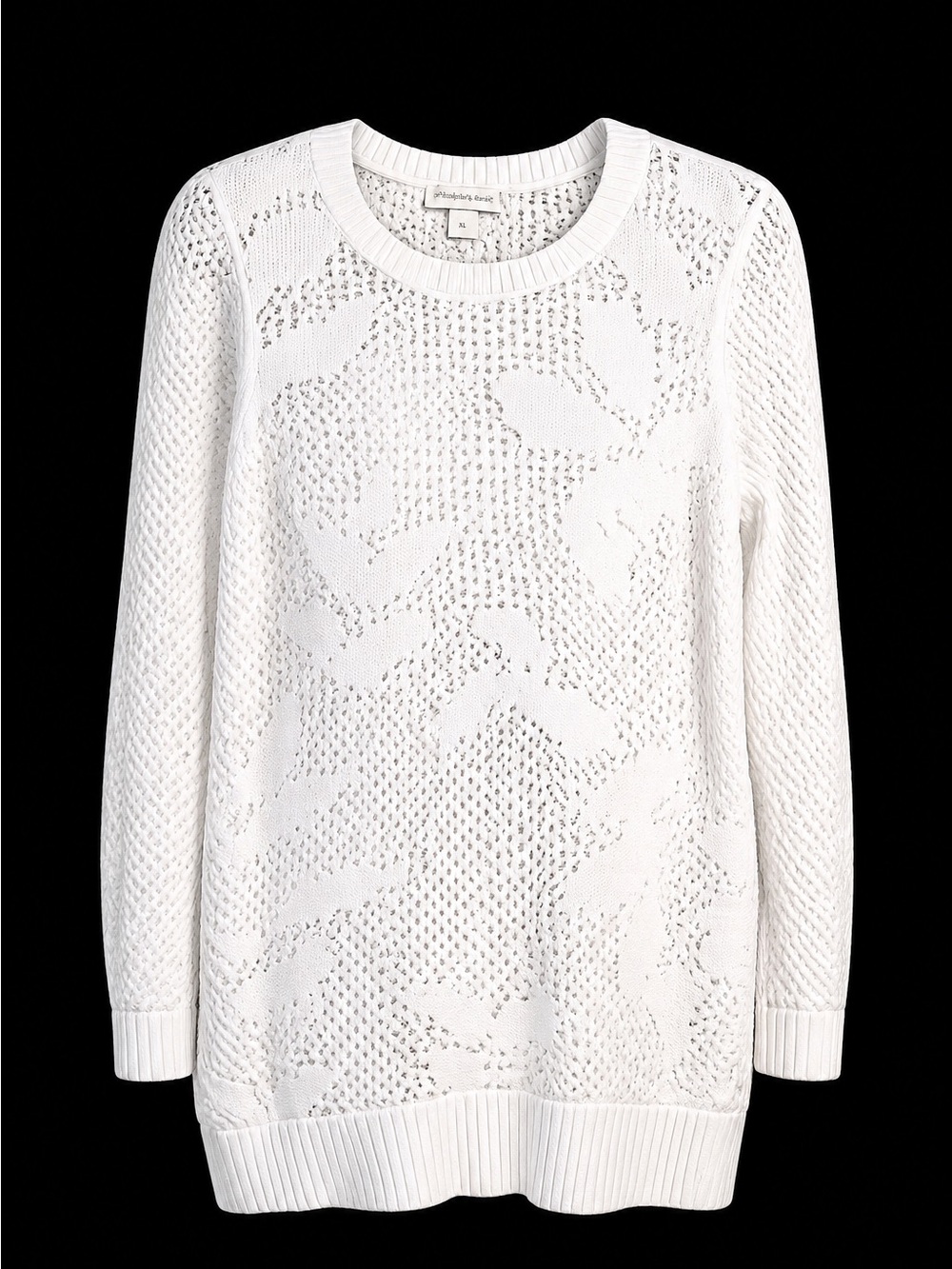 Christopher & Banks White Open-Knit Crew Sweater